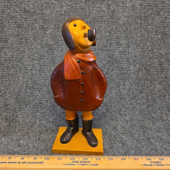 Unmarked Other - Vintage Italian Wood Carving Man‎ With Pipe Small Figurine Folk Art Decor